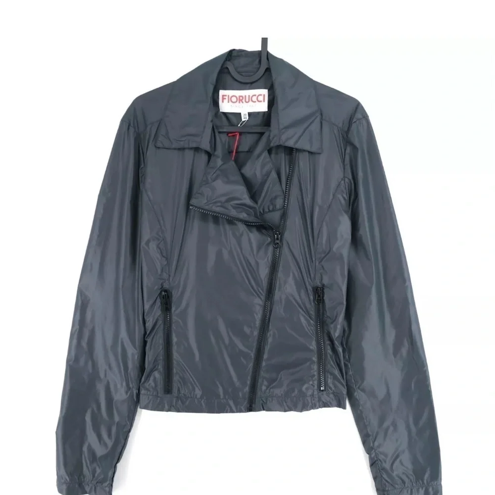 FIORUCCI Dark Grey Biker Jacket Cropped Rain Coat Lightweight size IT42 or US8